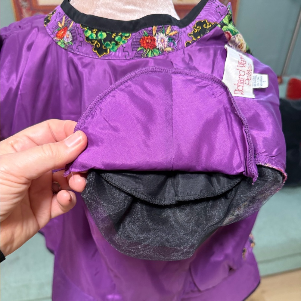 VTG Richard Warren 80’s Purple floral structured silk peplum mandarin Blouse 6P - Picture 10 of 16